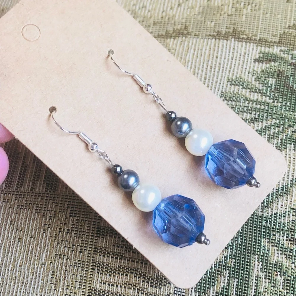 Handcrafted faux pearl elegant dangle earrings
